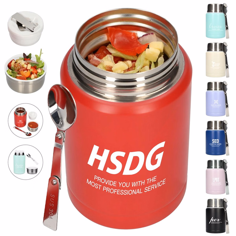 500ml Stainless Steel Vacuum Insulated Bottle Food Jar With Folding Spoon
