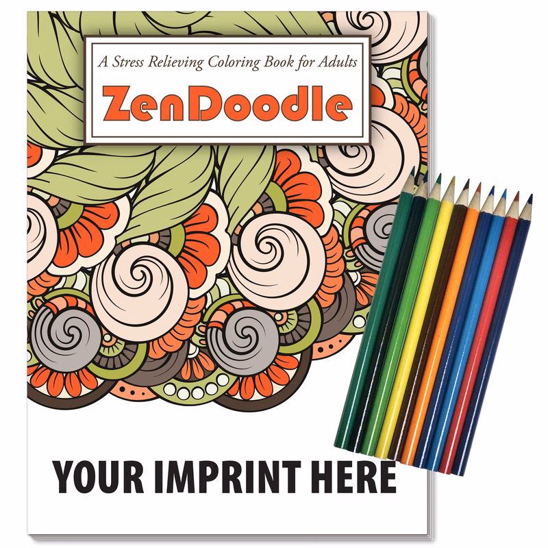 ADULT COLORING BOOK RELAX PACK - ZenDoodle Stress Relief Coloring Book with Colored Pencils Set