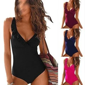V Neck Ruffled Bathing Suit Ruched Slimming Swimwear 1