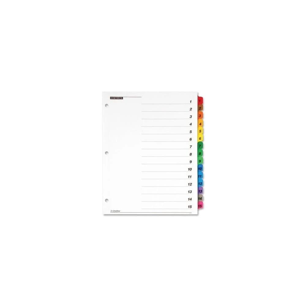 Index Dividers - 15 Numbered Tabs Color Coded 1