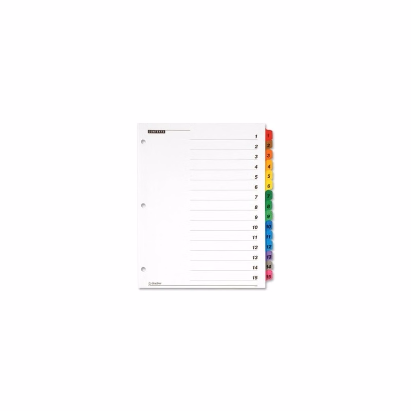 Index Dividers - 15 Numbered Tabs Color Coded