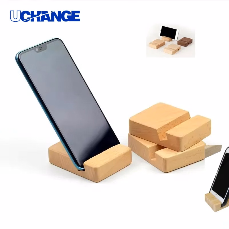 Bamboo Block Phone Stand Natural Desk Holder for Home & Office