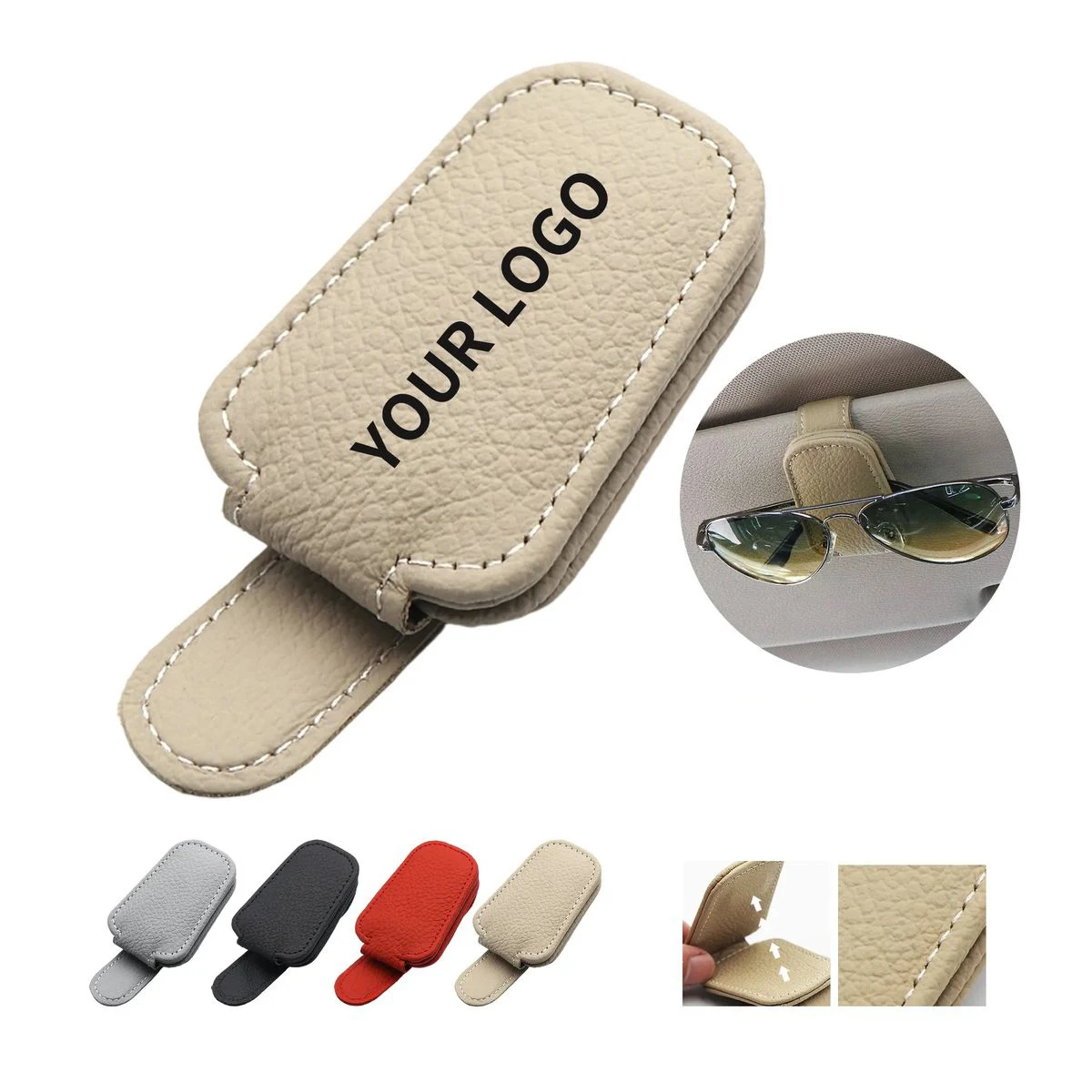 Compact Leather Clip for Sunglasses in Cars 1