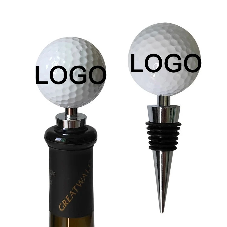 Custom Gift Alloy 6/2 O-rings Golf Shaped Wine Stopper 1