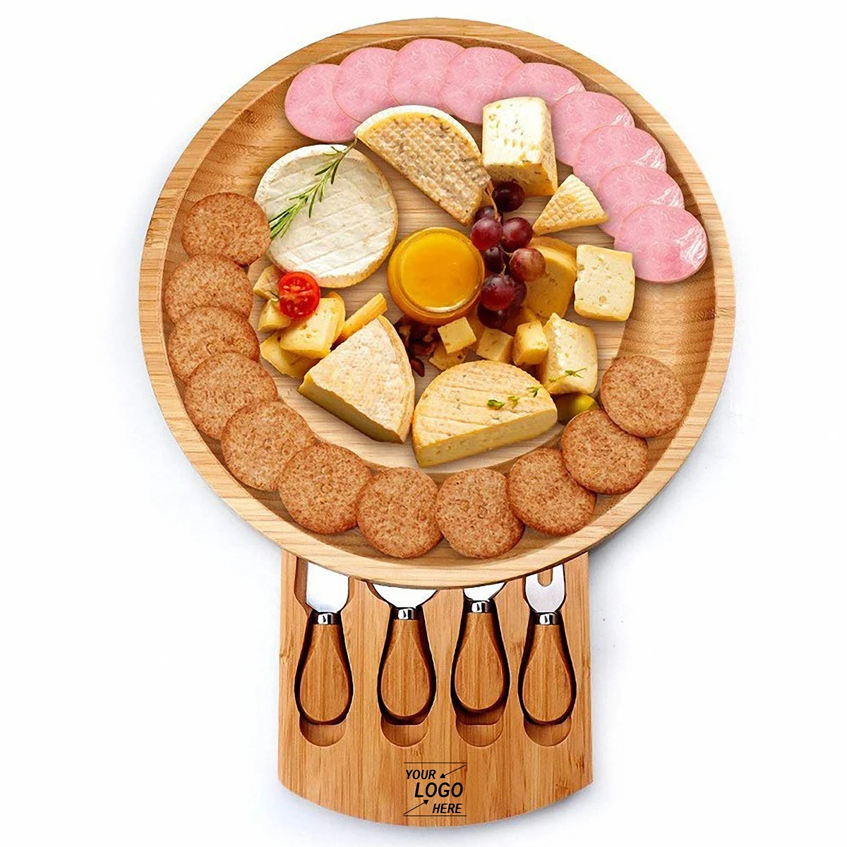10'' Bamboo Cheese Board Set with 4 Knives 1