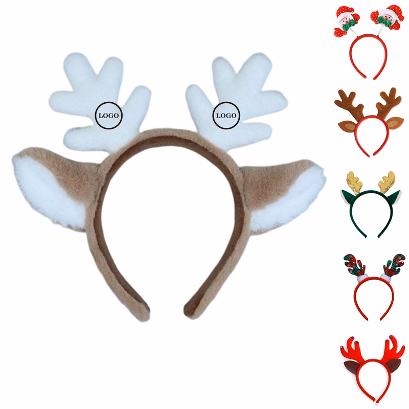 Plush Reindeer Antler Headband for Festive Fun