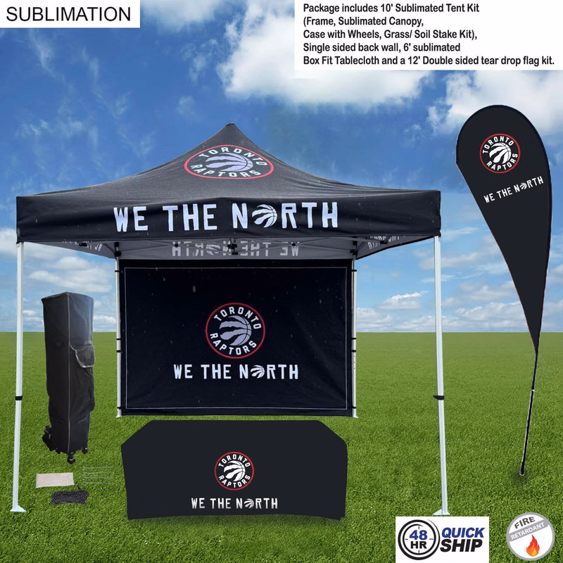 48Hr Quick Ship- Deluxe Tent Flag Package, 10' Tent kit, Backwall, Tablecloth, Double sided Flag Kit