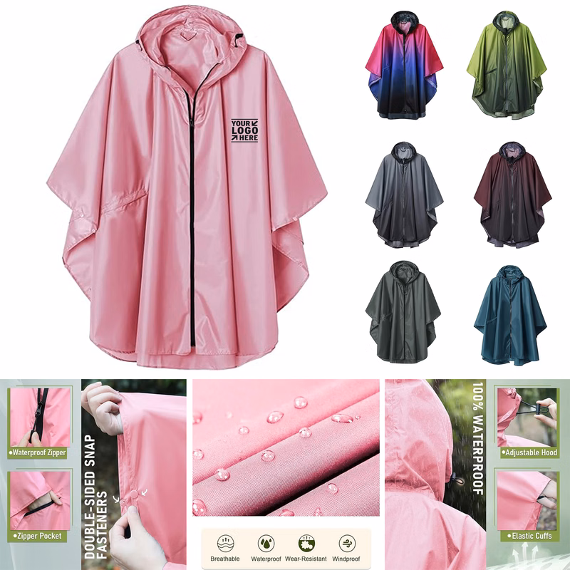 Adults Women Unisex Rain Poncho Raincoat Hooded With Pockets