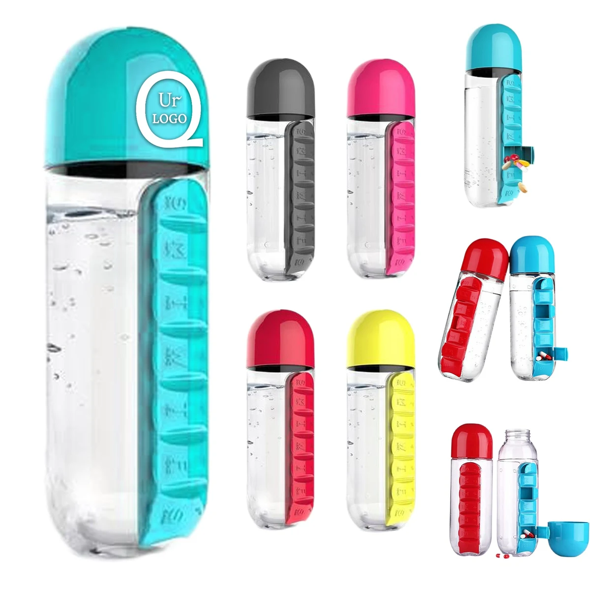 20Oz Water Bottle W/ 7-Day Pill Box 1