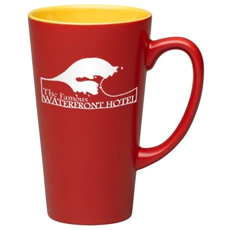 Ceramic Yellow in/Matte Red out Tall Latte, 16 oz 1