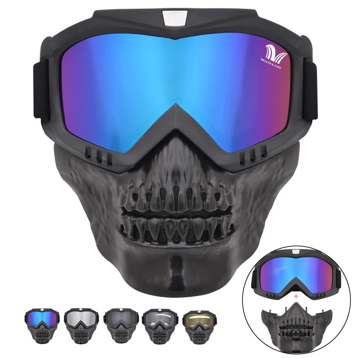 Detachable Cross Country Riding Ski Goggles Skull Face Mask 1