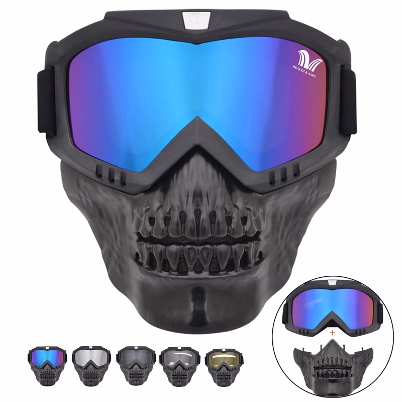 Detachable Cross Country Riding Ski Goggles Skull Face Mask