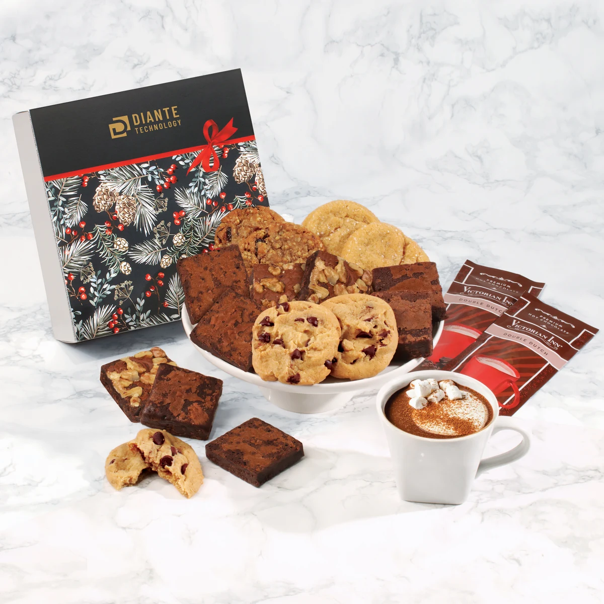 Gourmet Cookie & Brownie Gift Box with Pine Boughs & Berries Sleeve 1
