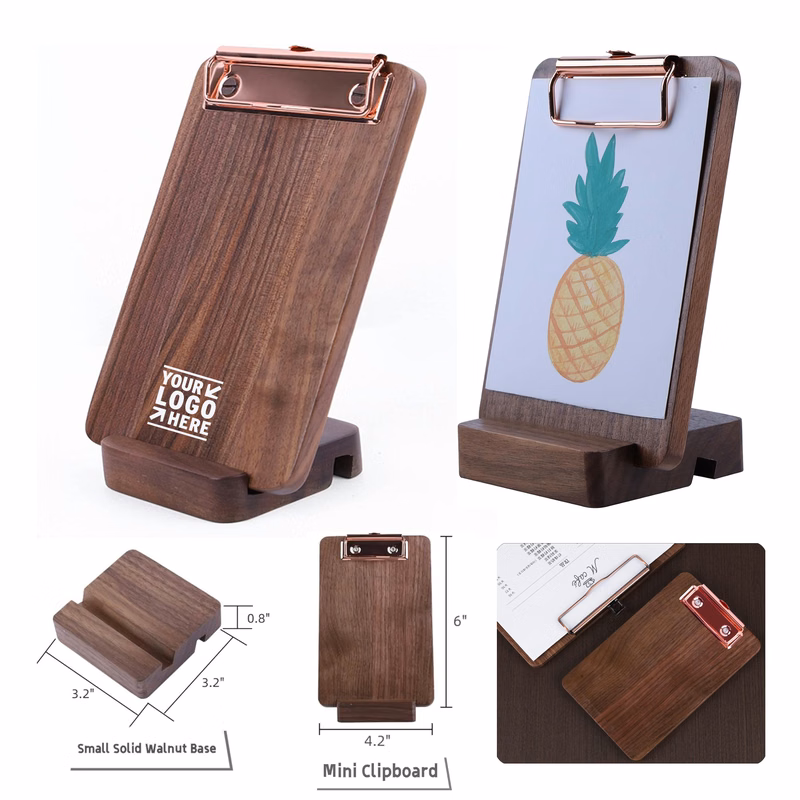 Mini Clipboard Set Hardwood Walnut Material Portable Compact Memo Board Note Taking Pad