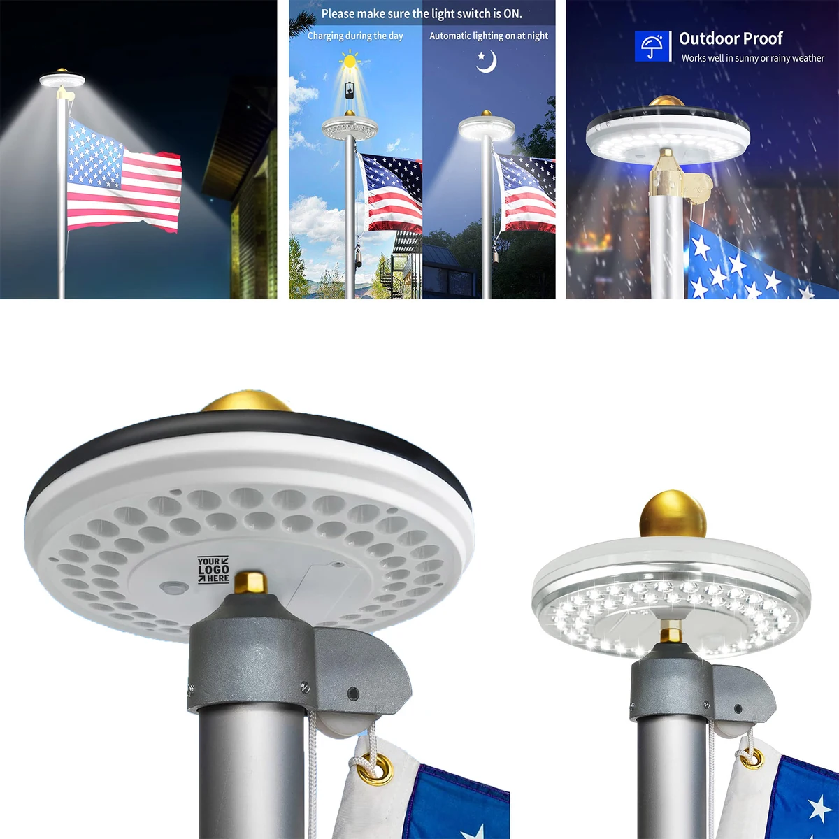 Outdoor Dusk to Dawn IP65 60 LEDs 30% Brighter Waterproof Fit 20-25 FT Solar Flag Pole Light 1