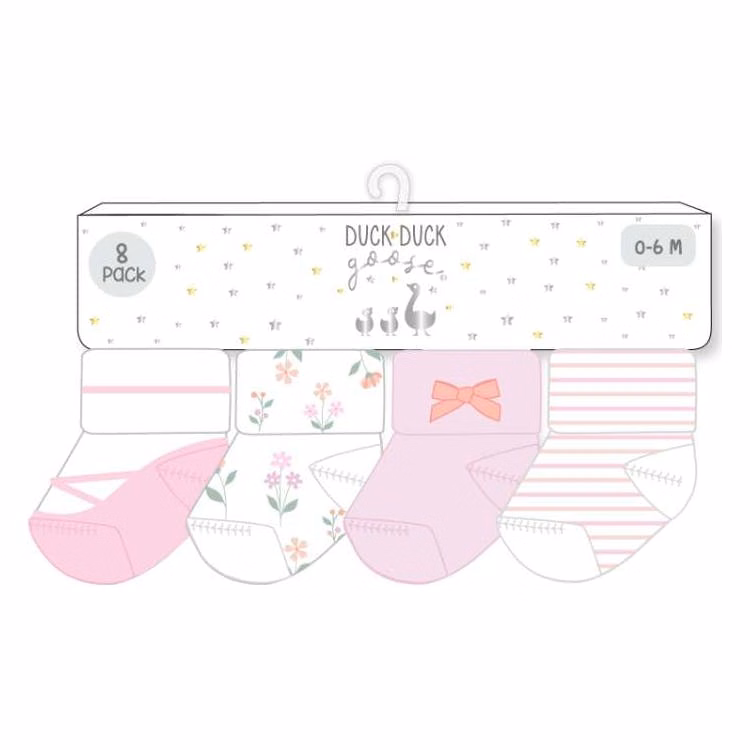 Girls Flat Knit Socks - Size 0-12M 8pk