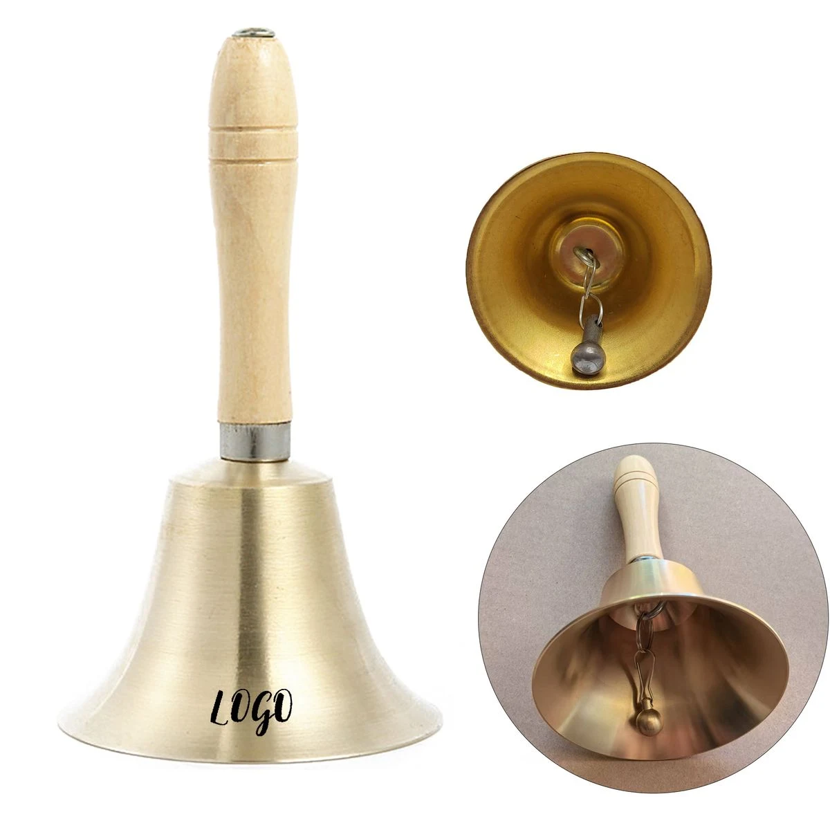 Brass Handheld Bell With Wooden Handle 1