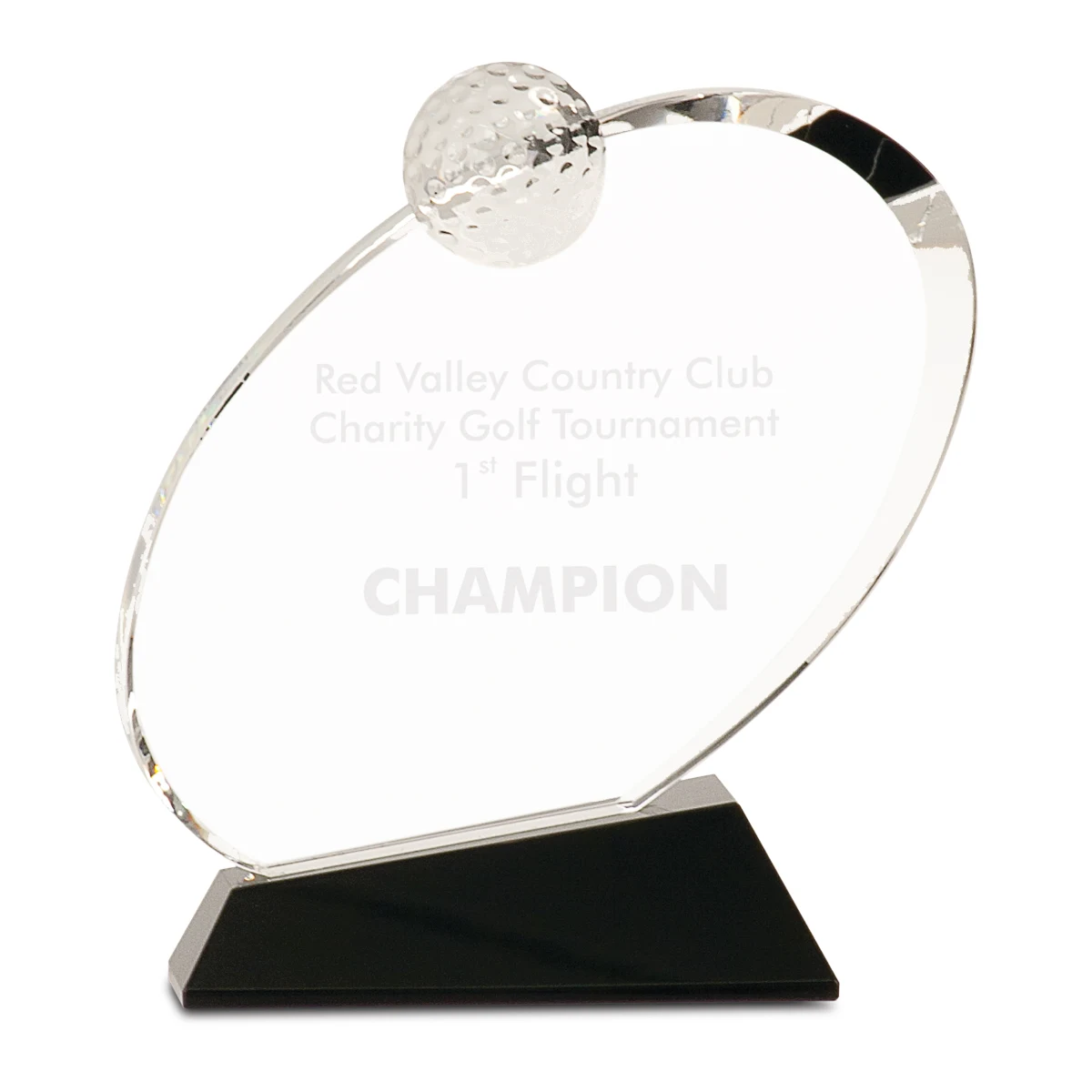 7 1/4" Clear Crystal Oblong Golf Award on Black Crystal Base 1