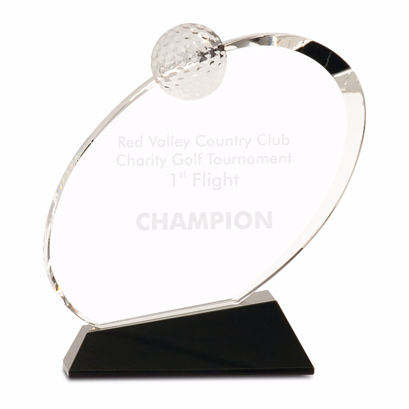 7 1/4" Clear Crystal Oblong Golf Award on Black Crystal Base