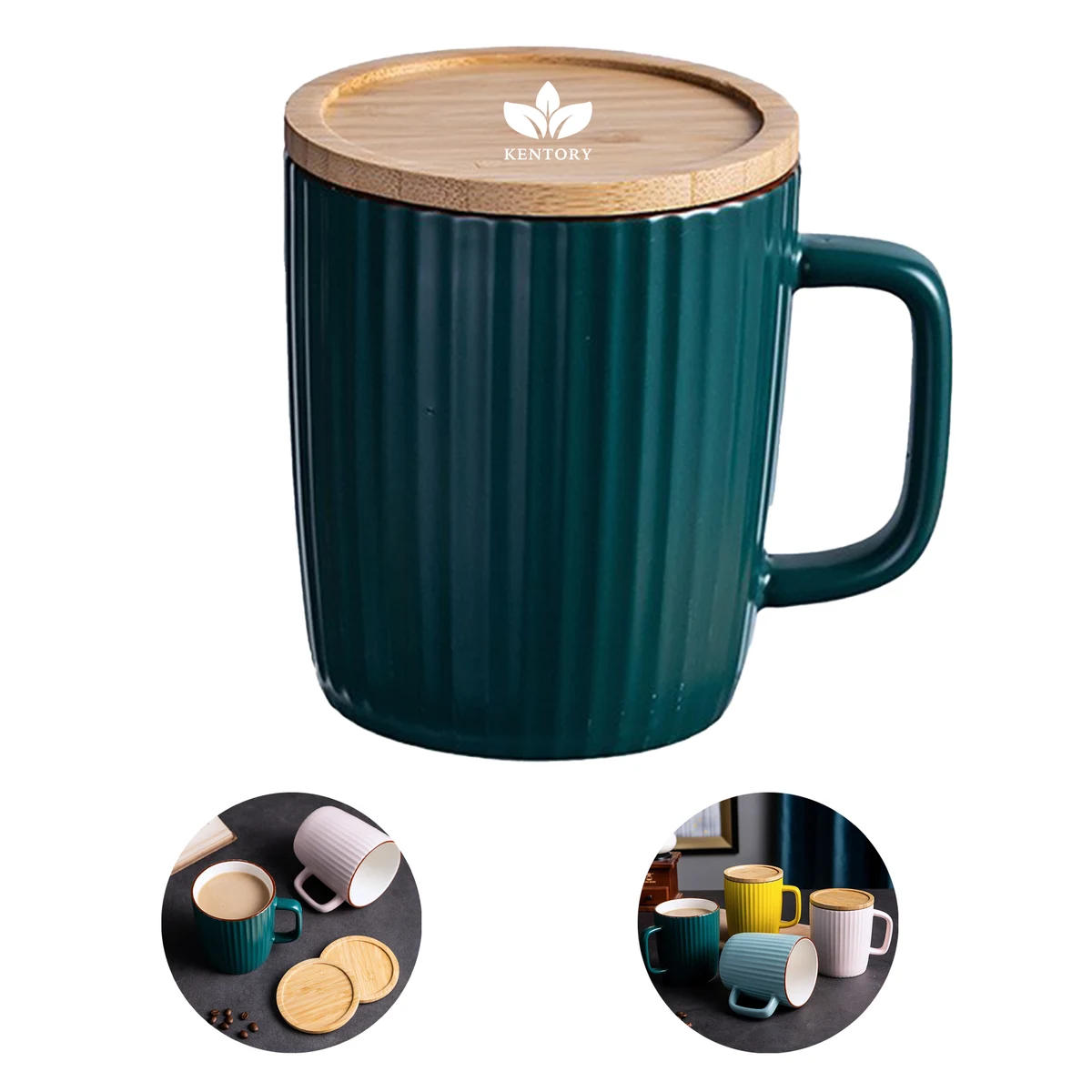 13Oz Ceramic Coffee Mug With Wooden Lid 1