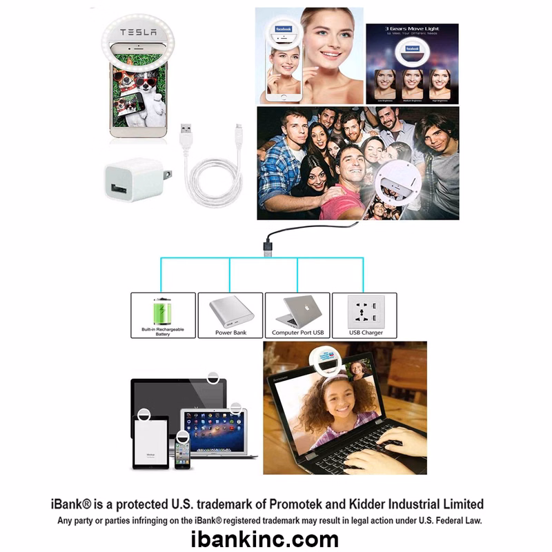 iBank ® Clip On Selfie Ring Light (3-Ft Charging Cable + USB Wall Charger Included)