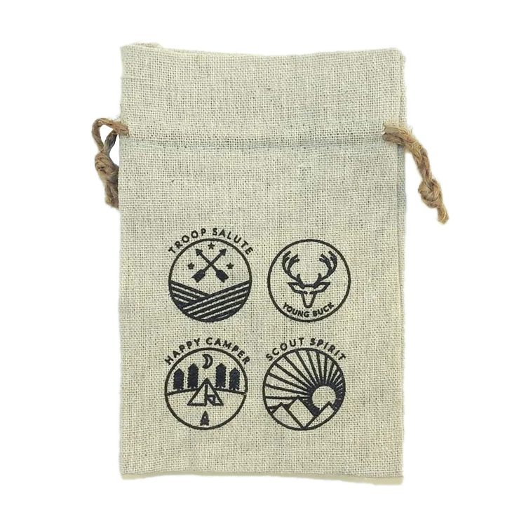 REBEL Rough 100% Natural Cotton Drawstring Bag w hemp drawstring 4x6" (LINEN TEXTURE) 1