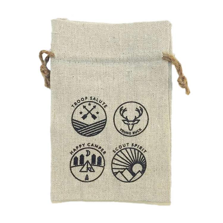 REBEL Rough 100% Natural Cotton Drawstring Bag w hemp drawstring 4x6" (LINEN TEXTURE)
