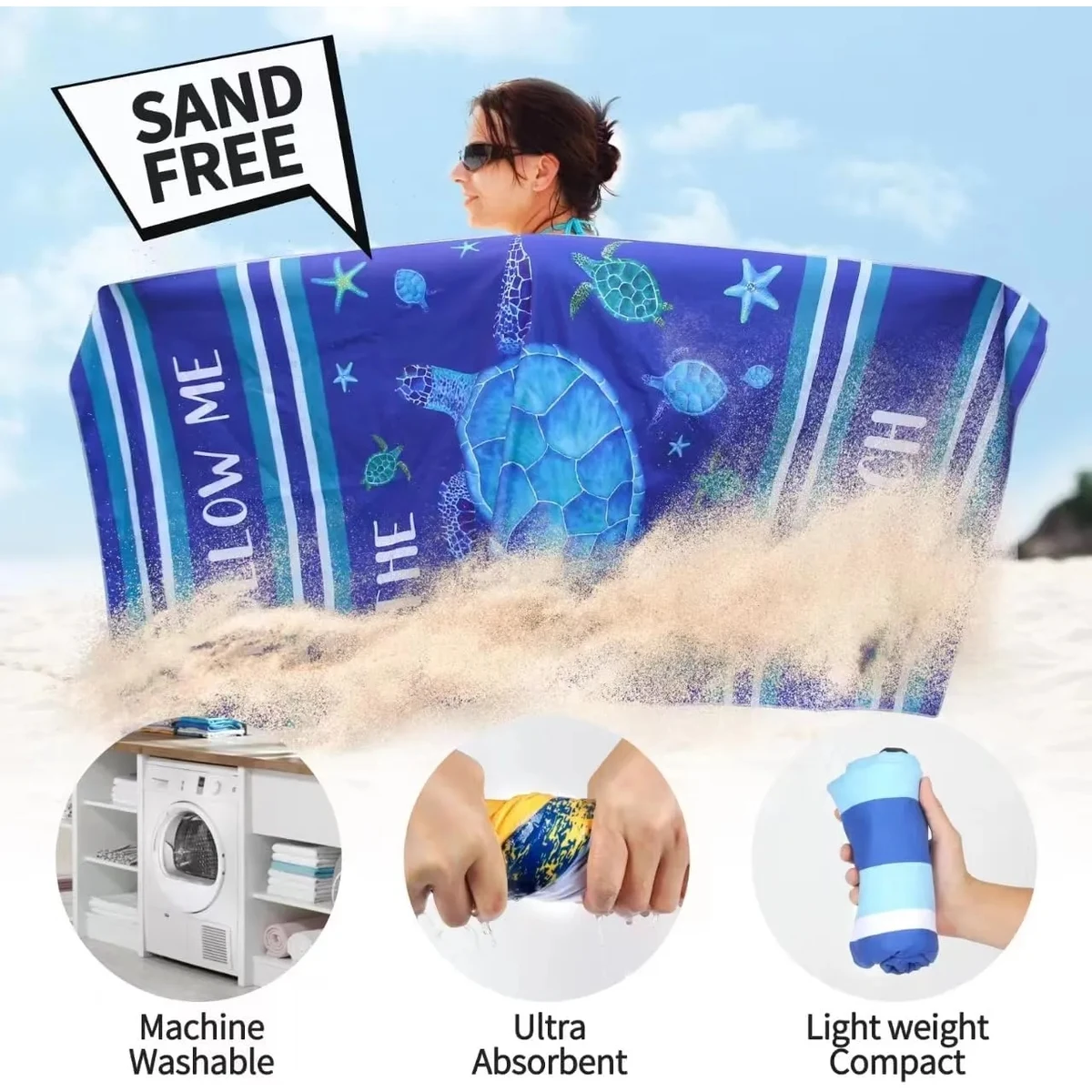 Microfiber Beach Towel Fast Drying, 36" x 30" 1
