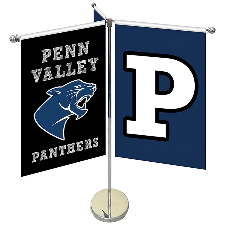 11-19.7" Metal Telescopic Flagpole with Three Double Sided Banners 1