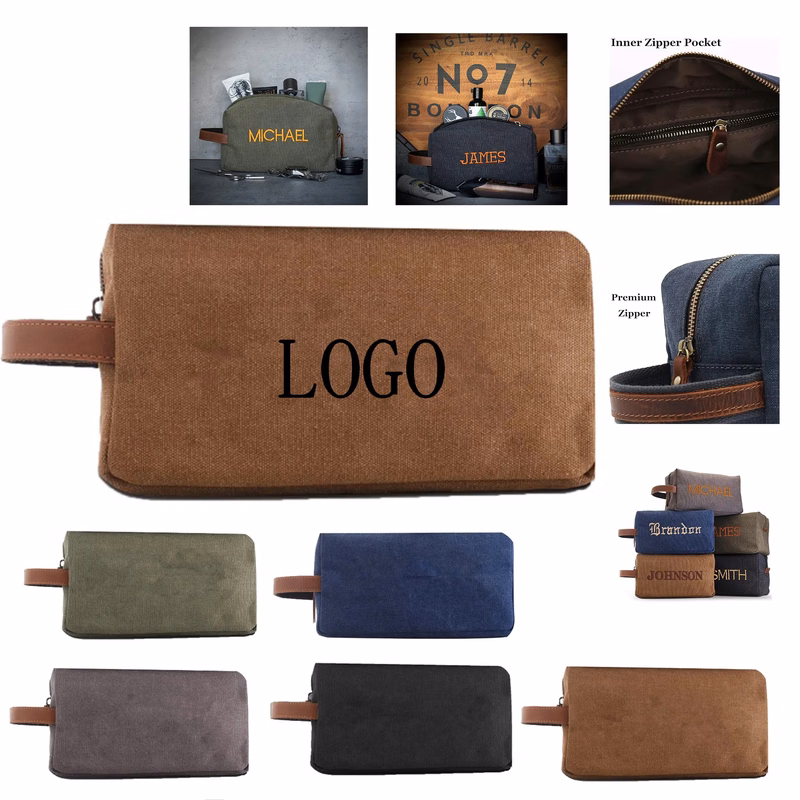 Vintage Canvas Travel Toiletry Kit Bag 5.25" x 4.5" x 9.5"