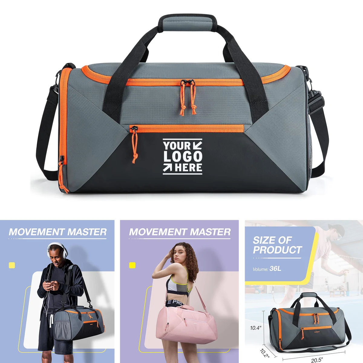 Men 36L Sports Gym Lightweight Weekender Duffel Shoe Bag 1