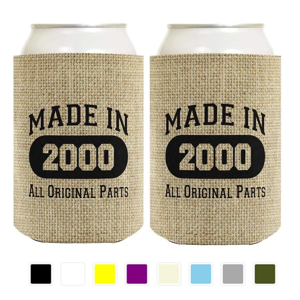 Burlap Neoprene Slim Can Coolie, custom koozie with logo imprint 1