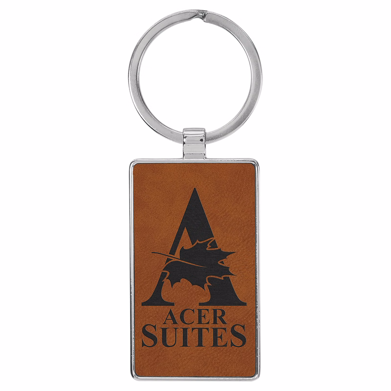 2 3/4" x 1 1/4" Leatherette/Metal Rawhide Rectangle Keychain