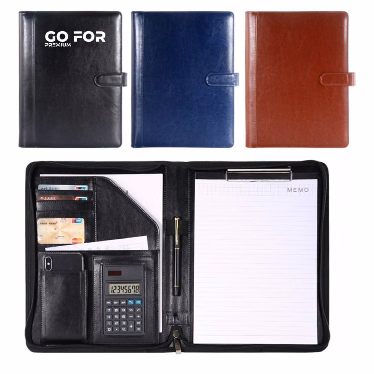 All-in-One Luxury Business Leather Zippered Padfolios Set
