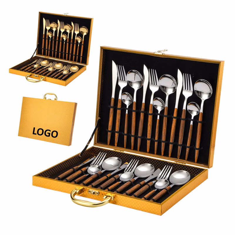 24Pcs Cutlery Set With Wooden Handle