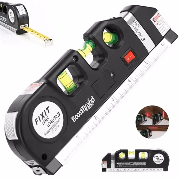 Custom Laser Level & Tape Measure Multi-tool with Bubble Vial — Professional Builder