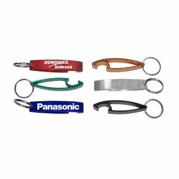Eye shape bottle opener with key chain.