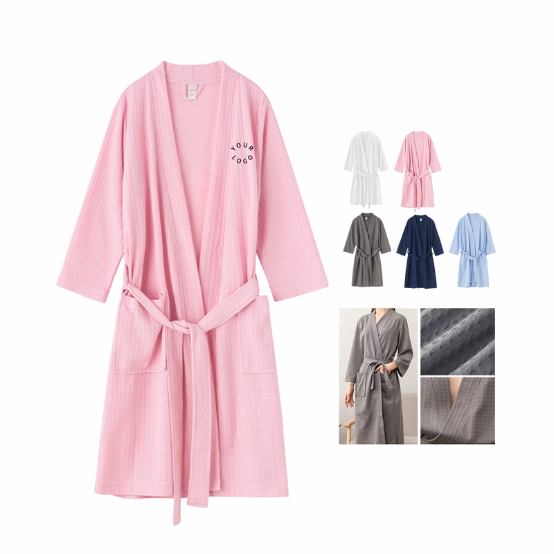 Cotton Waffle Kimono Style Bathrobe Lightweight Design