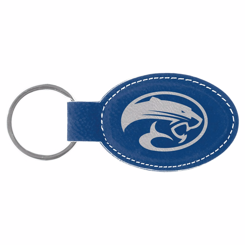 Blue/Silver Leatherette Oval Keychain