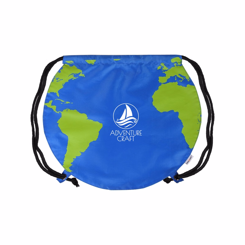 Recycled Polyester Globe Earth Drawstring Bag