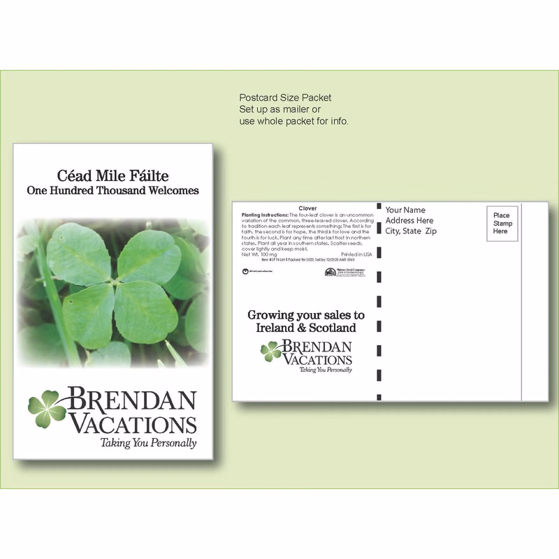 Clover Flower Seed Packet - Postcard Mailer Size 4" x 6.5"