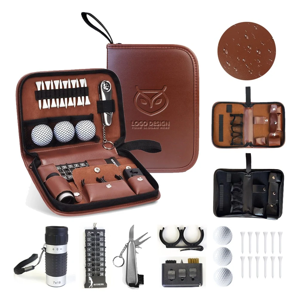 All in 1 Portable Golf Accessory Tool Kit with Leather Case 1
