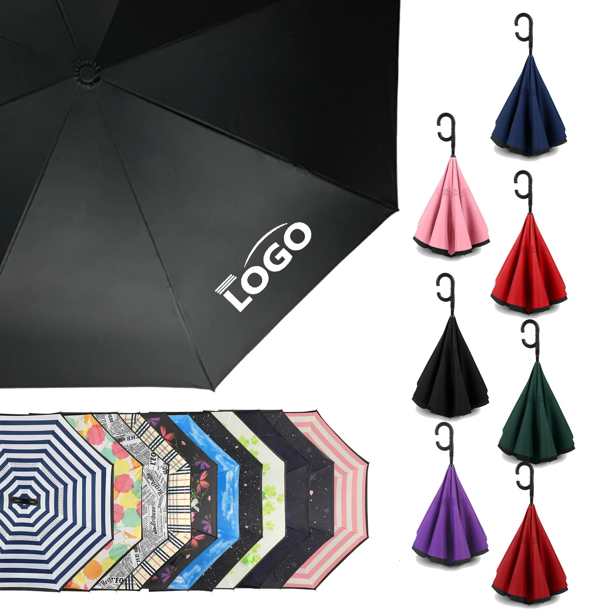 Handle C-Shaped Reverse Fold Umbrella Inverted Double Layer 1