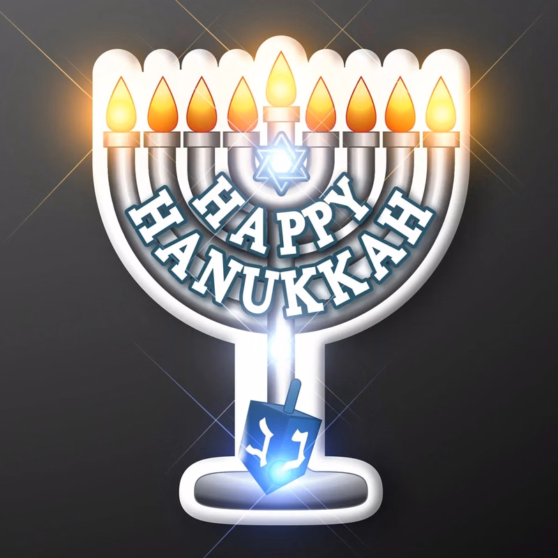 Happy Hanukkah LED Menorah Light Pin