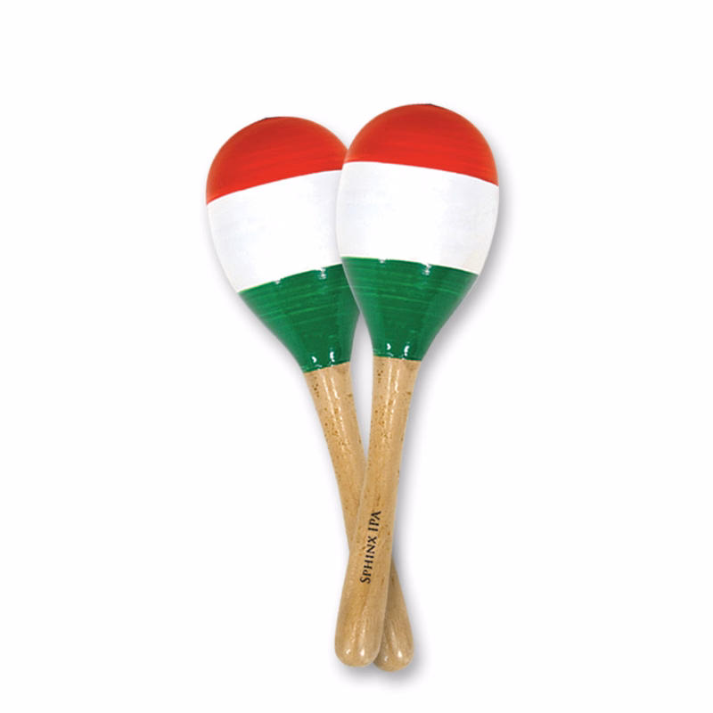8" Red, White, and Green Wood Maracas w/ Custom Direct Pad Print on Handle