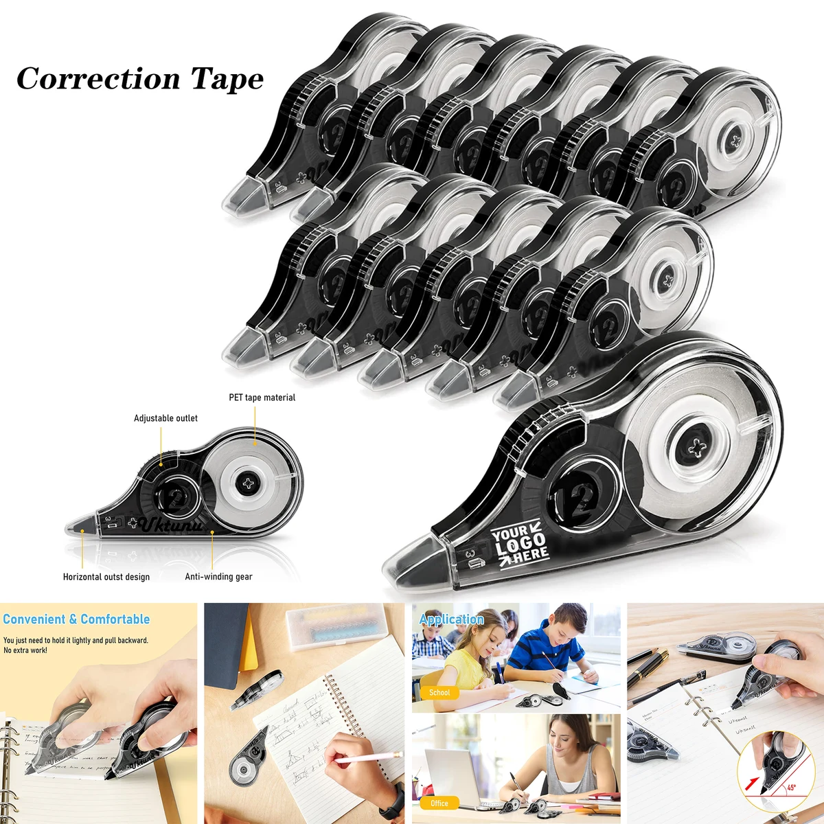 14M x 5mm/551" x 0.2" Easy To Use Applicator Instant Corrections White Out Tape 1