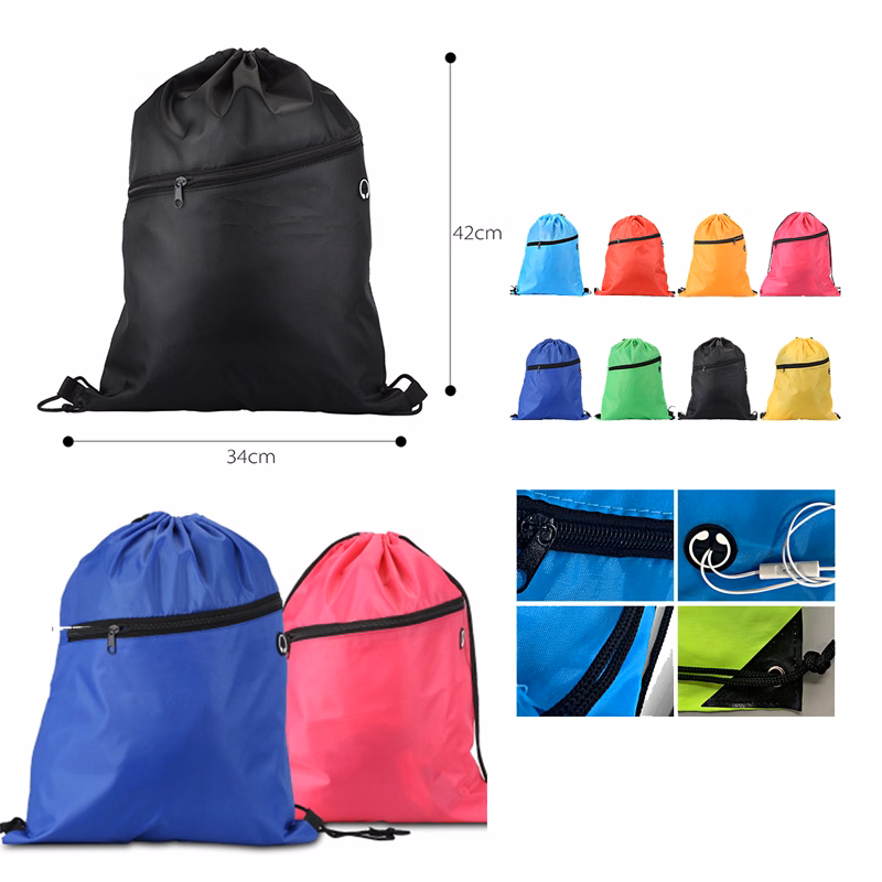 Zipper Polyester Drawstring Backpack