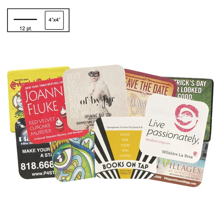 4" Square Light Weight (12 pt) Pulpboard Coaster w/ 4 Color Process Printing (CMYK) 1