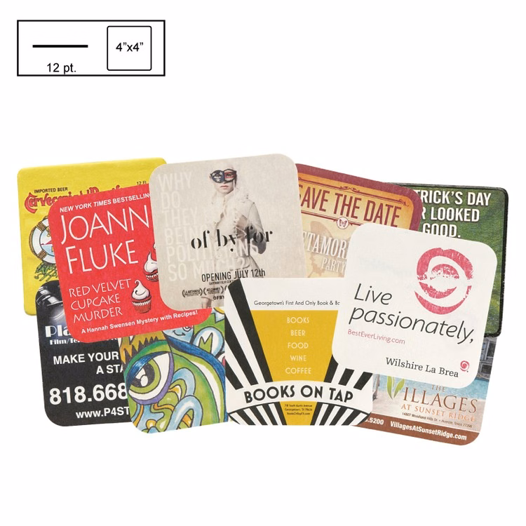 4" Square Light Weight (12 pt) Pulpboard Coaster w/ 4 Color Process Printing (CMYK)
