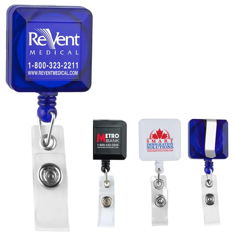 "Kent VL" 30" Cord Square Retractable Badge Reel and Badge Holder with Metal Slip Clip Attachment 1